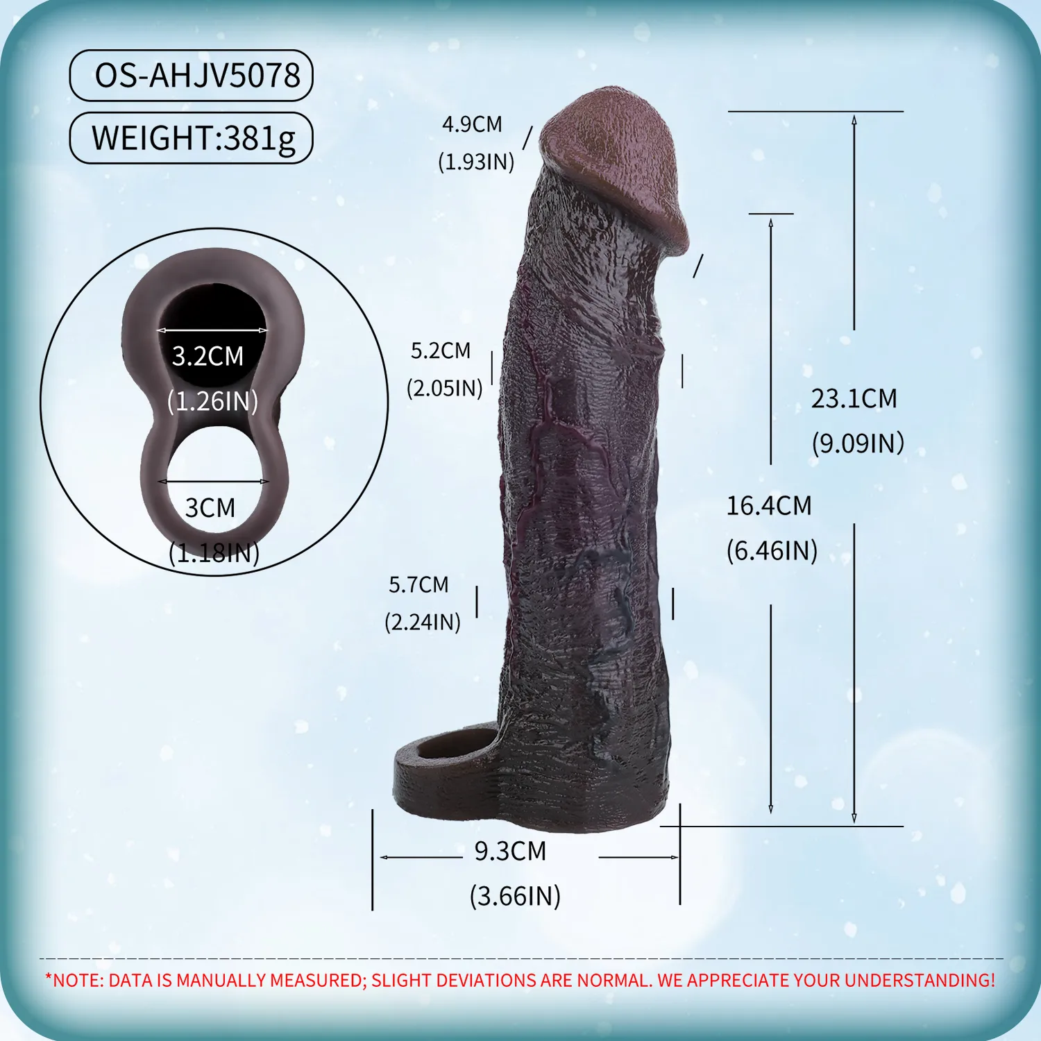 Leo 9.1"×2.2" Huge Black Realistic Silicone Penis Extender | 10 Vibration Modes